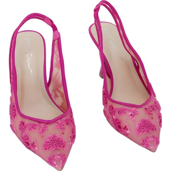 Betsey Johnson Nikki Embroidered Slingback Pumps Fuchsia Pink US 8M - Picture 1 of 6